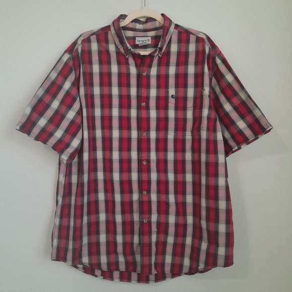 Carhartt Essential Plaid Short Sleeve Button Down Shirt Cotton Red Men's Size XL - Picture 1 of 9